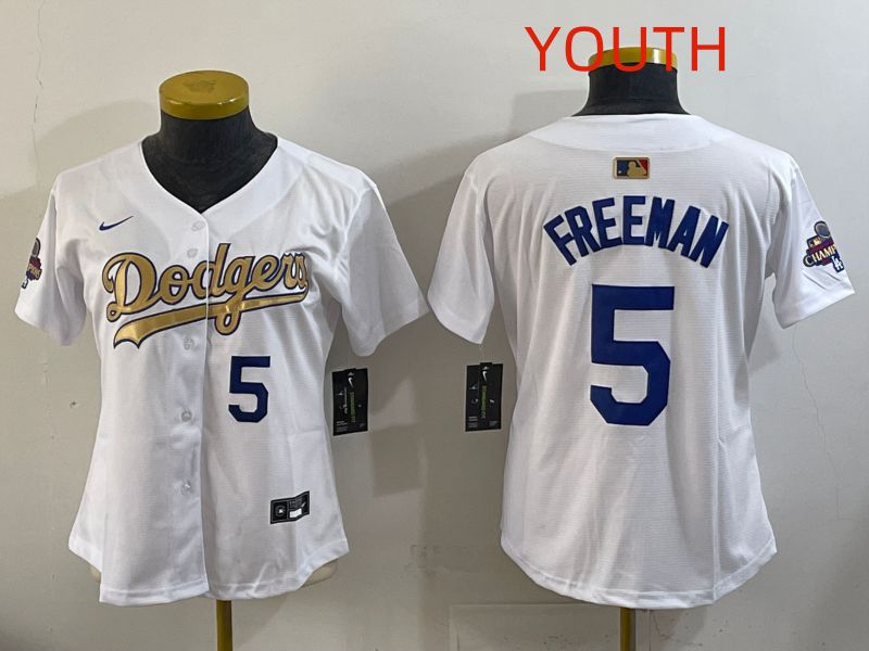 Youth Los Angeles Dodgers 5 Freeman White Champion edition Nike MLB Jersey style 004